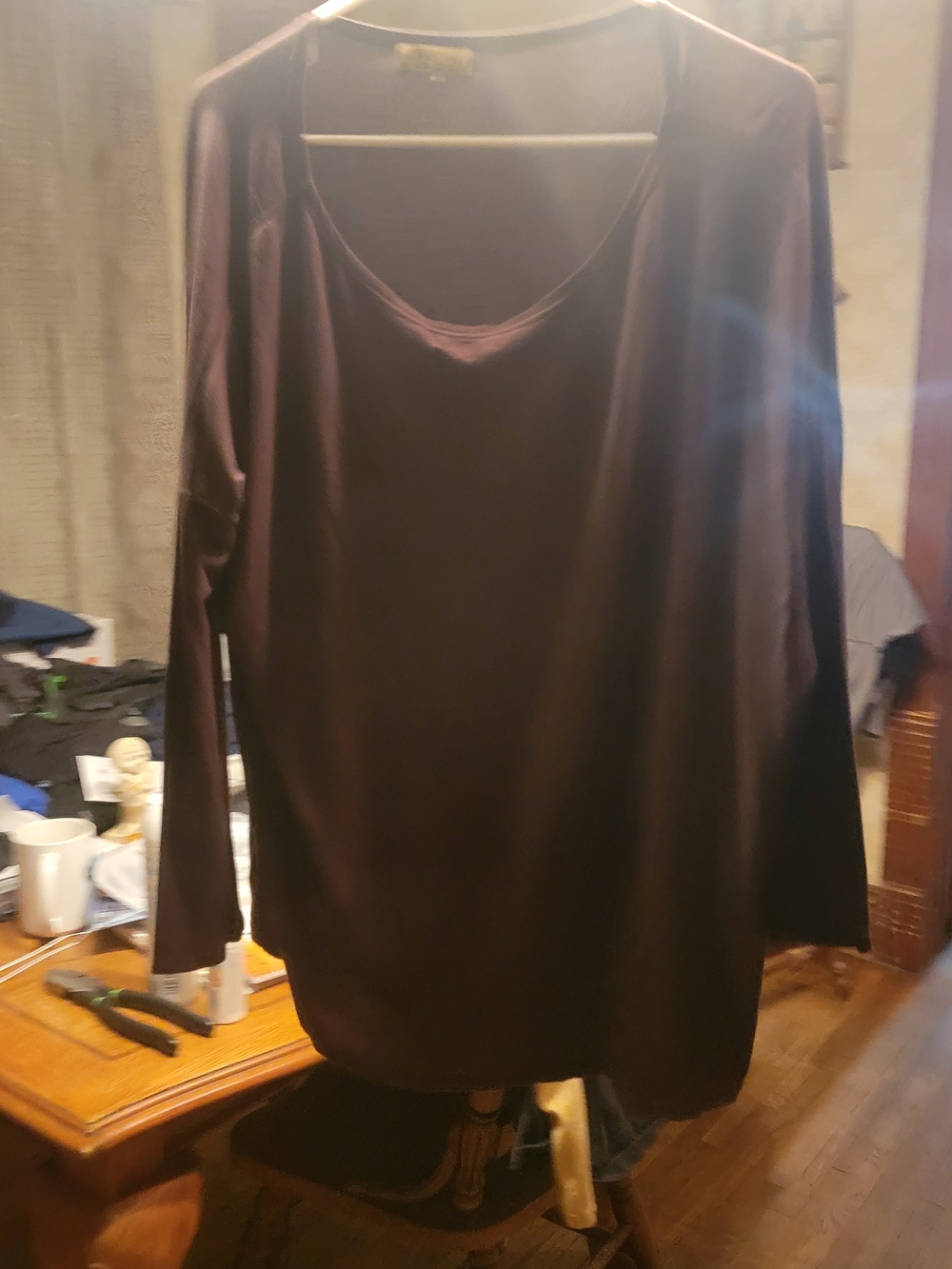 Classic Long Sleeve Scoop Neck Top - Deep Plum
